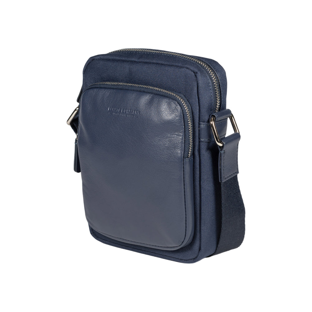 RB2002D.jpg Sporty shoulder bag made of nylon & leather | Dark blue - Image 1