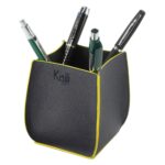 Eleganter Schreibtisch-Stiftehalter aus Leder | Schwarz-Gelb