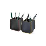 Eleganter Schreibtisch-Stiftehalter aus Leder | Schwarz-Gelb – Bild 3
