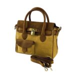 Mini-Handtasche aus Canvas und Leder | Haselnuss