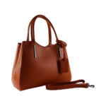 Strukturierte Leder-Handtasche | Cognac – Bild 3