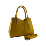 Strukturierte Leder-Handtasche | Senfgelb – Bild 3