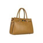 Elegante Leder-Handtasche mit Drehverschluss | Hellbraun – Bild 2