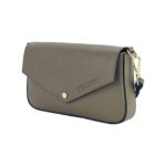Kleine Leder-Schultertasche mit Kette | Taupe