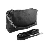 Leder-Handtasche mit Doppel-Reißverschluss | Schwarz