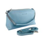 Leder-Handtasche mit Doppel-Reißverschluss | Hellblau