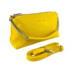 Leder-Handtasche mit Doppel-Reißverschluss | Gelb