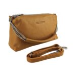 Leder-Handtasche mit Doppel-Reißverschluss | Cognac