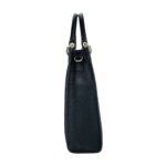 Vertikale Handtasche aus Leder und Stroh | Schwarz – Bild 4