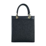 Vertikale Handtasche aus Leder und Stroh | Schwarz – Bild 5