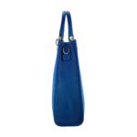 Vertikale Handtasche aus Leder und Stroh | Blau – Bild 4