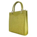 Vertikale Handtasche aus Leder & Stroh | Pistazie