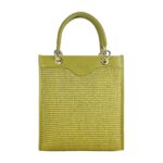 Vertikale Handtasche aus Leder & Stroh | Pistazie - Image 2