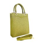 Vertikale Handtasche aus Leder & Stroh | Pistazie - Image 3