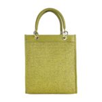 Vertikale Handtasche aus Leder & Stroh | Pistazie - Image 5