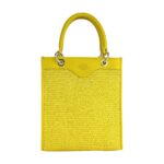 Vertikale Handtasche aus Leder & Stroh | Gelb – Bild 2