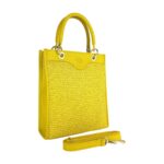 Vertikale Handtasche aus Leder & Stroh | Gelb – Bild 3