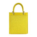 Vertikale Handtasche aus Leder & Stroh | Gelb – Bild 5