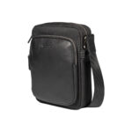 Quadratische Leder-Schultertasche | Schwarz