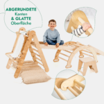 7in1 Montessori Klettergerüst Set: Kletterdreieck, Kletterbogen mit Kissen, Rutsche, Kletternetz, Maltafel und Kinderstuhl, für Kinder 1-7 Jahre – Beige – Bild 3