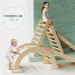 4in1 Montessori Klettergerüst Set: Kletterdreieck mit Rutsche, Kletterbogen, Kletternetz, für Kinder 1-7 Jahre – Beige - Image 5