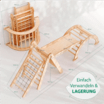 4in1 Montessori Klettergerüst Set: Kletterdreieck mit Rutsche, Kletterbogen, Kletternetz, für Kinder 1-7 Jahre – Beige - Image 2