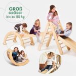 4in1 Montessori Klettergerüst Set: Kletterdreieck mit Rutsche, Kletterbogen, Kletternetz, für Kinder 1-7 Jahre – Beige - Image 3