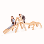 4in1 Montessori Klettergerüst Set: Kletterdreieck mit Rutsche, Kletterbogen, Kletternetz, für Kinder 1-7 Jahre – Beige - Image 6