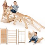 5in1 Montessori Klettergerüst Set: Kletterdreieck mit Rutsche, Kletterbogen, Kletternetz und Kissen, für Kinder 1-7 Jahre – Beige - Image 6