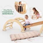 5in1 Montessori Klettergerüst Set: Kletterdreieck mit Rutsche, Kletterbogen, Kletternetz und Kissen, für Kinder 1-7 Jahre – Beige - Image 4