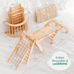 5in1 Montessori Klettergerüst Set: Kletterdreieck mit Rutsche, Kletterbogen, Kletternetz und Kissen, für Kinder 1-7 Jahre – Beige - Image 2