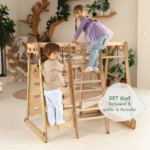6in1 Indoor-Spielplatz aus Holz für Kinder –  Schaukel, Rutsche, Seil und Treppe - Image 3