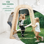 6in1 Indoor Spielplatz für Kinder: Klettergerüst mit Kletternetz, Rutsche, Gymnastikringe, Hängende Leiter und Disc-Schaukel – Beige - Image 4
