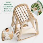 6in1 Indoor Spielplatz für Kinder: Klettergerüst mit Kletternetz, Rutsche, Gymnastikringe, Hängende Leiter und Disc-Schaukel – Beige - Image 5