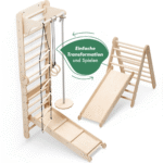 6in1 Kletterwand Indoor: Sprossenwand, Gymnastikringe, Hängende Leiter, Disc-Schaukel, Rutsche und Klimmzugstange für Kinder - Image 4