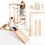 7-in-1 Dschungel-Spielset für Kinder: Sprossenwand + Kletterstange + Schaukelset + Rutsche + Kletterrampe