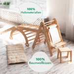 7in1 Montessori Klettergerüst Set: Kletterdreieck, Kletterbogen mit Kissen, Rutsche, Kletternetz, Maltafel und Kinderstuhl, für Kinder 1-7 Jahre – Beige – Bild 4