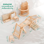 7in1 Montessori Klettergerüst Set: Kletterdreieck, Kletterbogen mit Kissen, Rutsche, Kletternetz, Maltafel und Kinderstuhl, für Kinder 1-7 Jahre – Beige – Bild 2