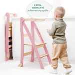 Holz Lernleiter Montessori: Multifunktionaler, klappbarer Lernturm für Kinder – Rosa – Bild 4