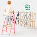 Holz Lernleiter Montessori: Multifunktionaler, klappbarer Lernturm für Kinder – Rosa – Bild 5