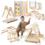 Montessori 5in1 Kletterdreieck für Babys: Pikler-Dreieck, Kletterbogen, Kunst-Erweiterung ,Rutschbrett und Kissen für Kleinkinder (1–3 Jahre) – Bild 6